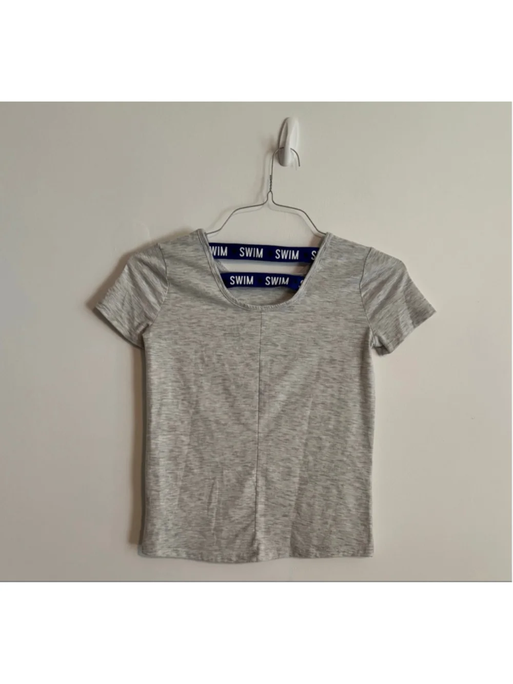 Girls Justice Gray Short Sleeve Swim Tee Size 10 with Blue Accents